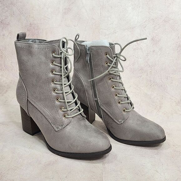 Journee Collection - Size 6 1/2 - Baylor Lace Up Women’s Boot Gray - Picture 1 of 12